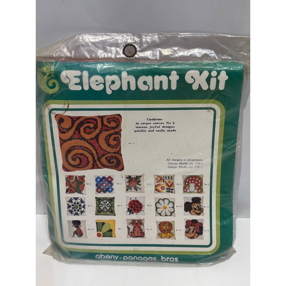 Abeny Panagos Bros Elephant Kit Cushion Unisex OS Red Orange Swirl Needlepoint